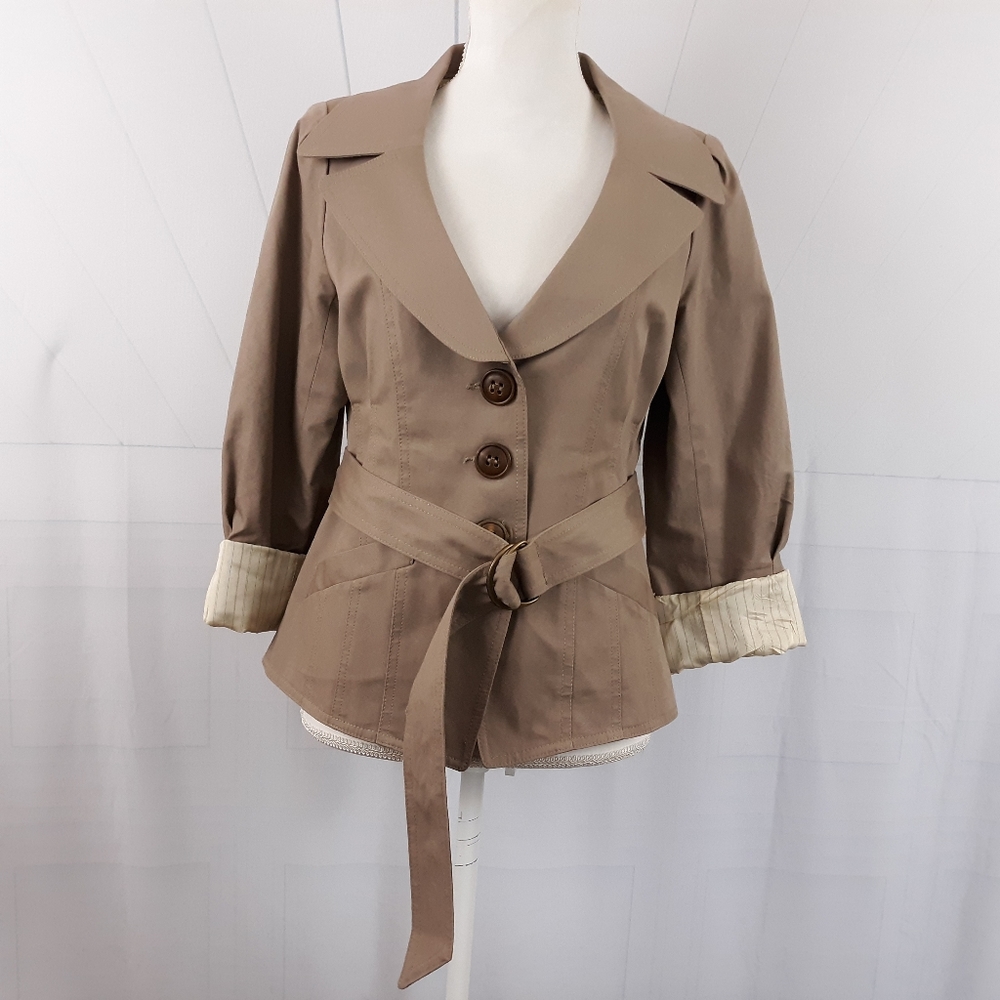 Nanette Lepore Belted Khaki Crop Jacket 10